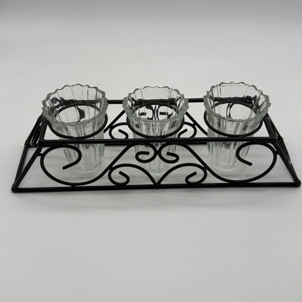 Glass Dip Trio with wrought Iron Stand